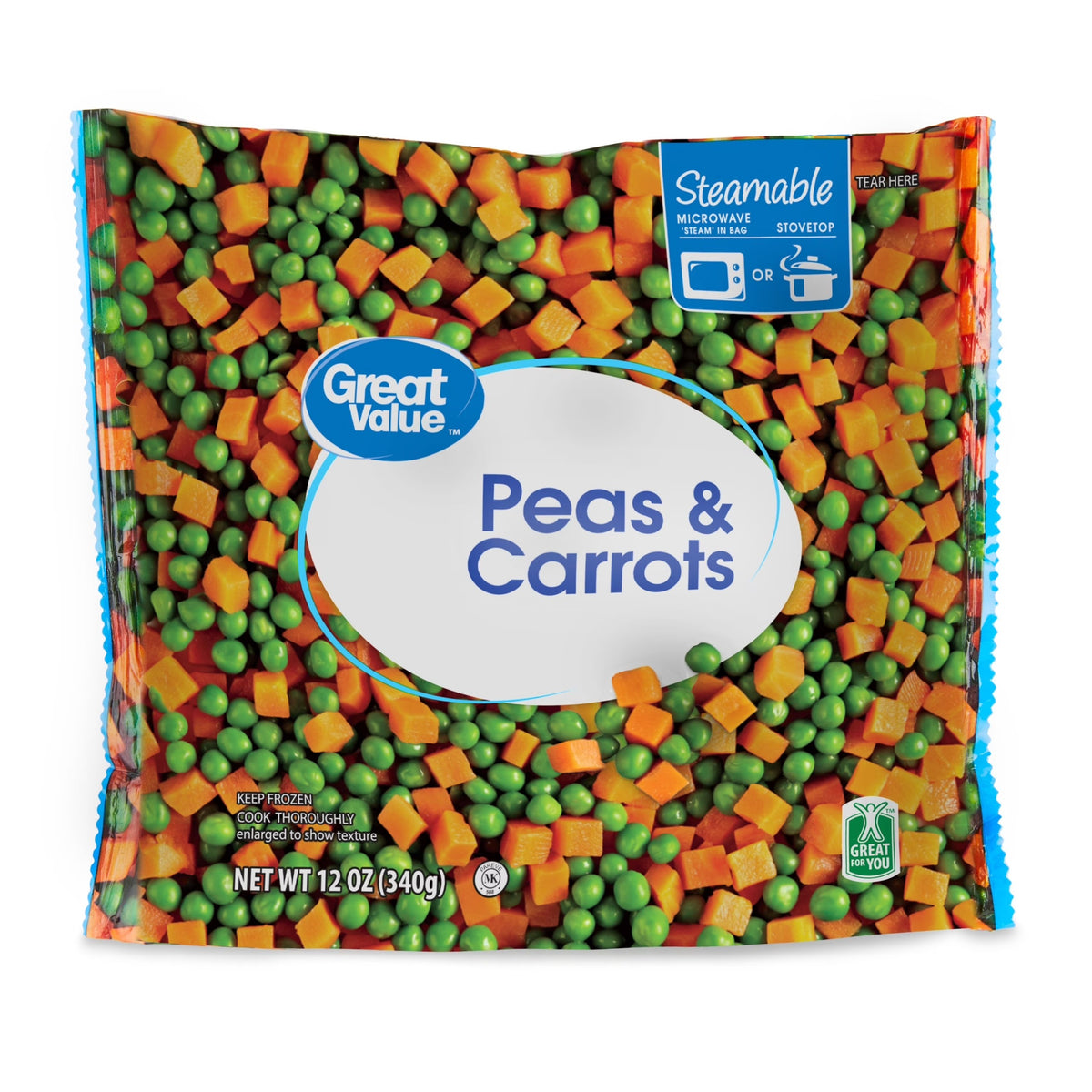 Great Value - Frozen Peas & Carrots Gluten-Free Steamable Bag, 12oz